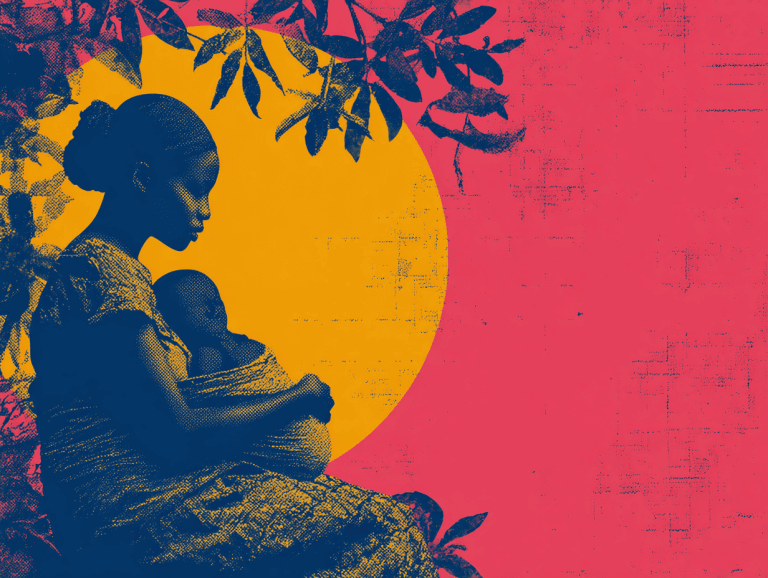 BeWelle colorful illustration of a woman holding her baby